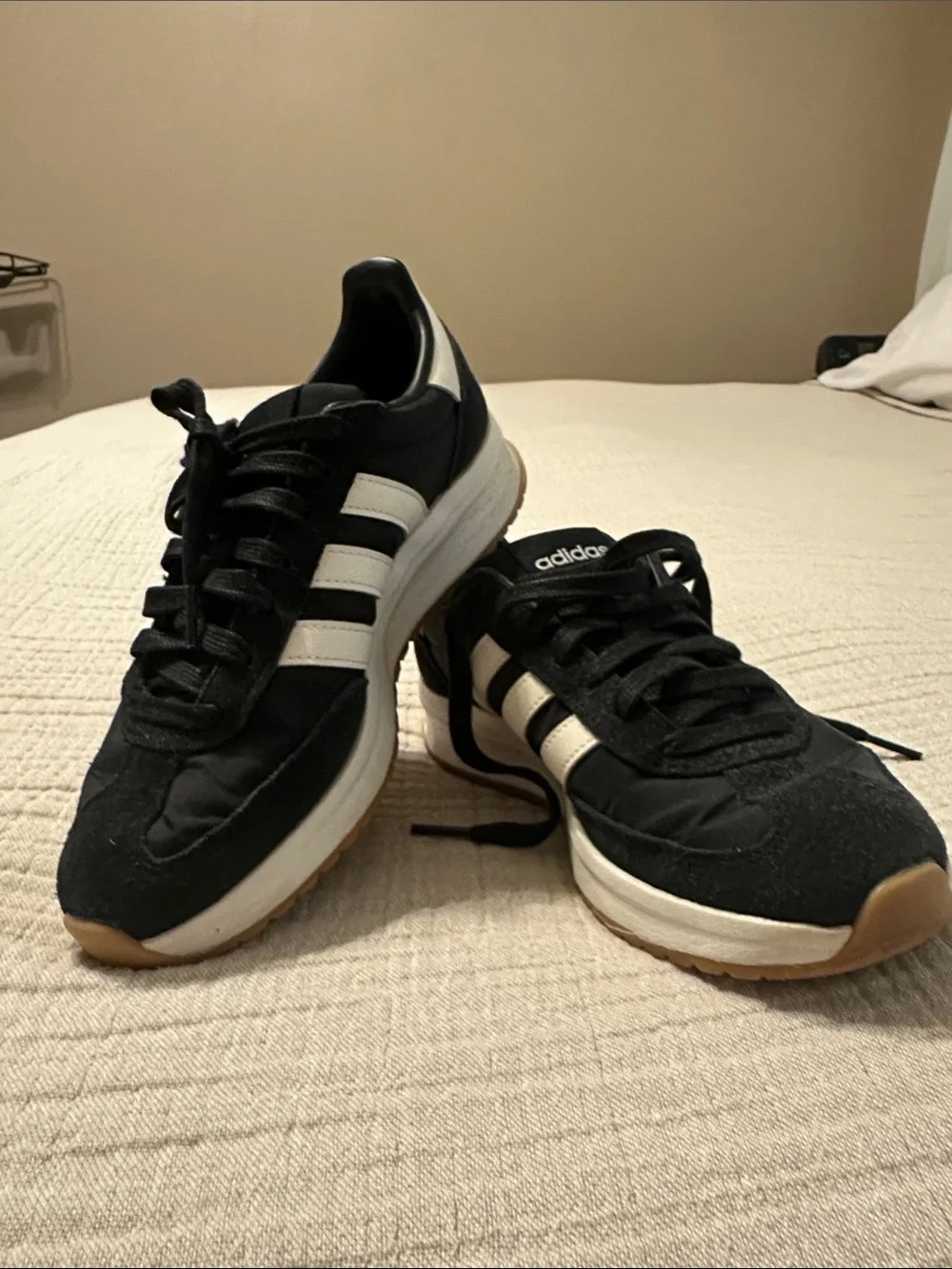 adidas Men’s Black Sneakers with White Three-Stripes